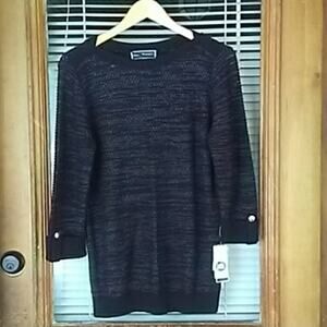 NWT Karen Scott Cotton Blend black w/metallic thread  sweater